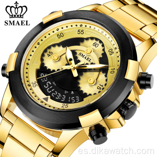 SMAEL Golden Relojes para hombre Acero inoxidable Digital